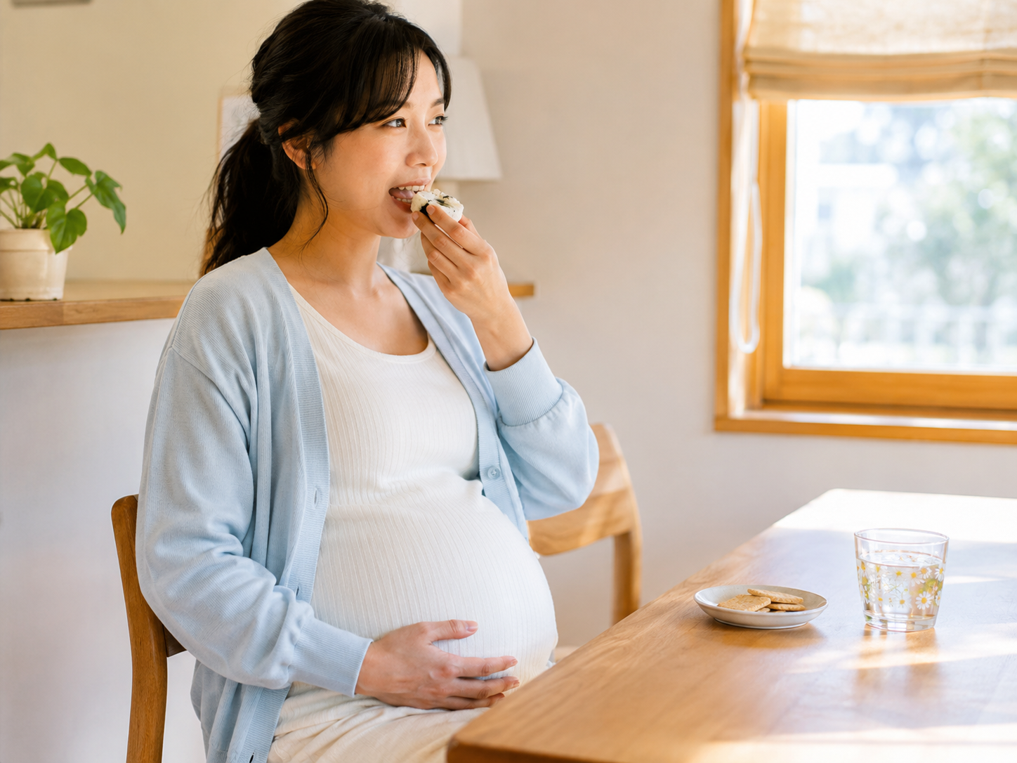 軽食を取る女性