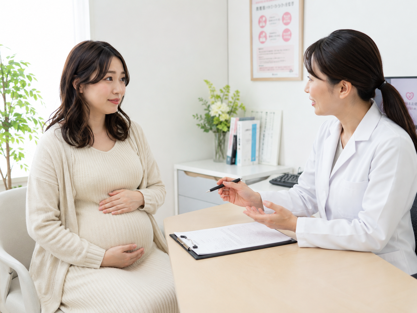 婦人科で相談する女性